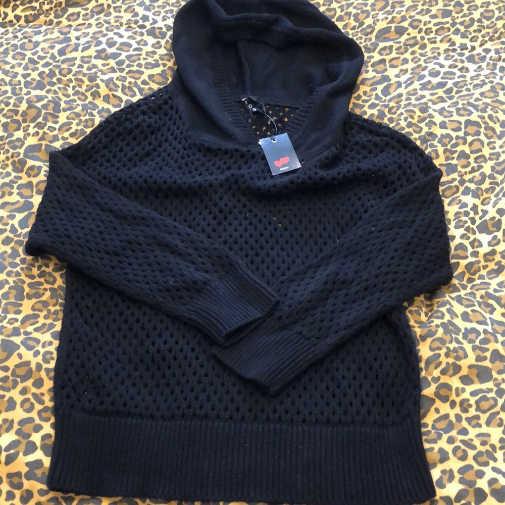 Poof black net see through hoodie size M